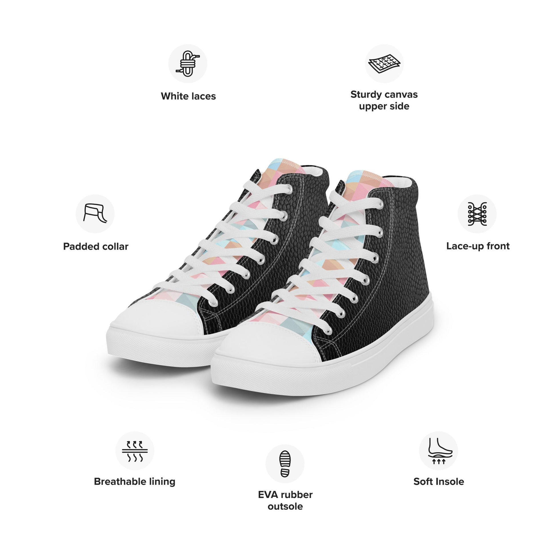 Black & Geo high top canvas shoes