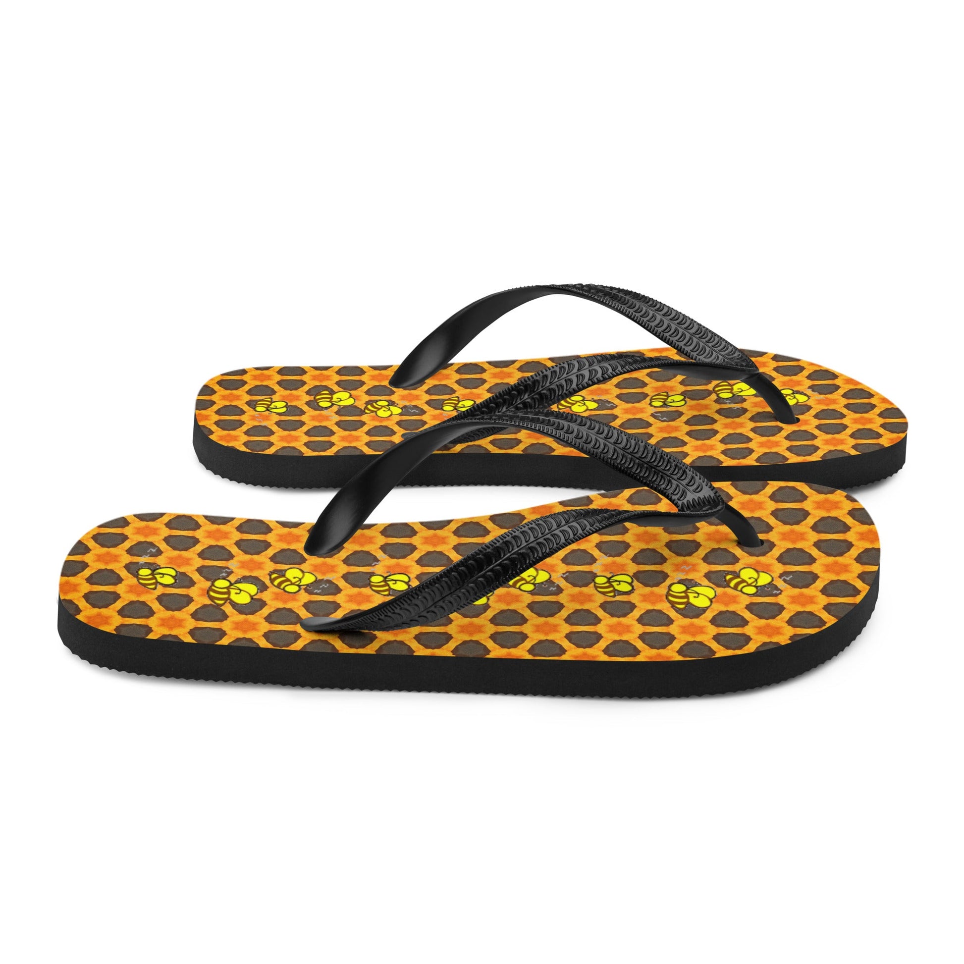 A swarm of queen bees on these designer Flip-Flops