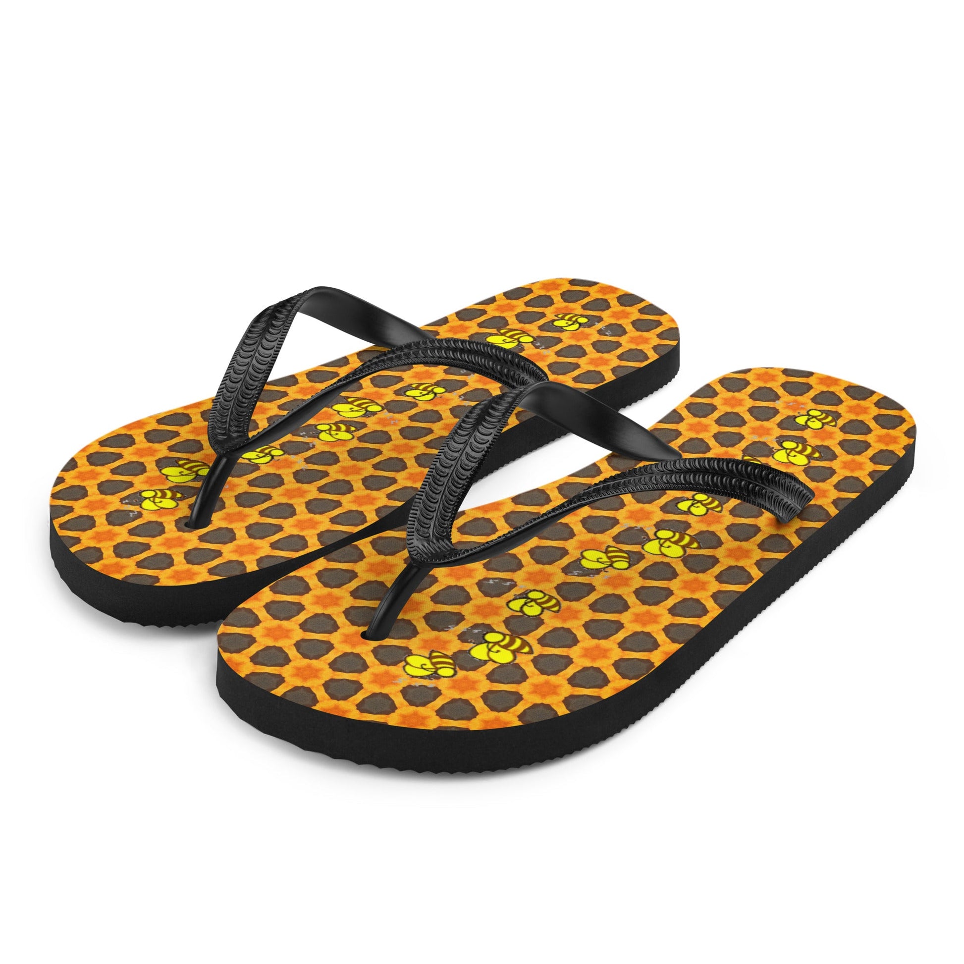 A swarm of queen bees on these designer Flip-Flops