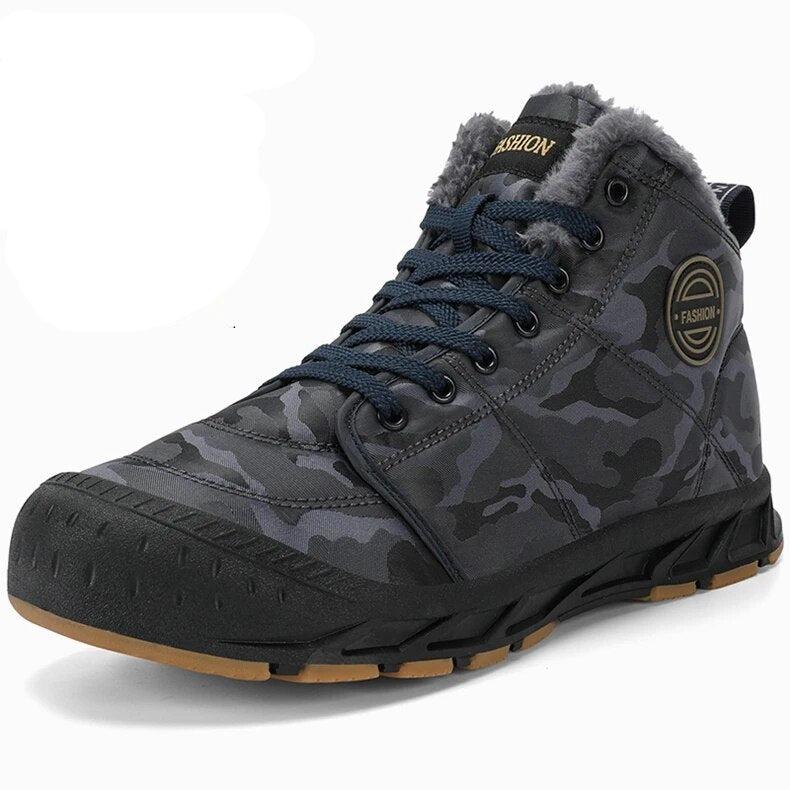 Arctic Camo - Men's High Top Canvas Boots with Fur Lining