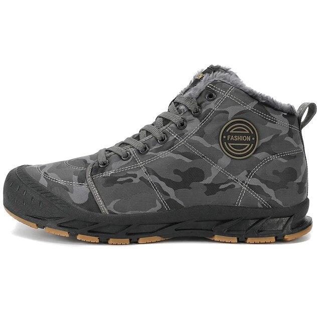 Arctic Camo - Men's High Top Canvas Boots with Fur Lining