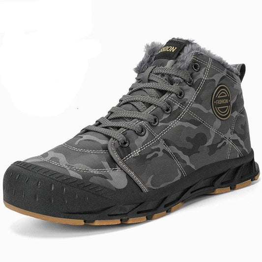 Arctic Camo - Men's High Top Canvas Boots with Fur Lining