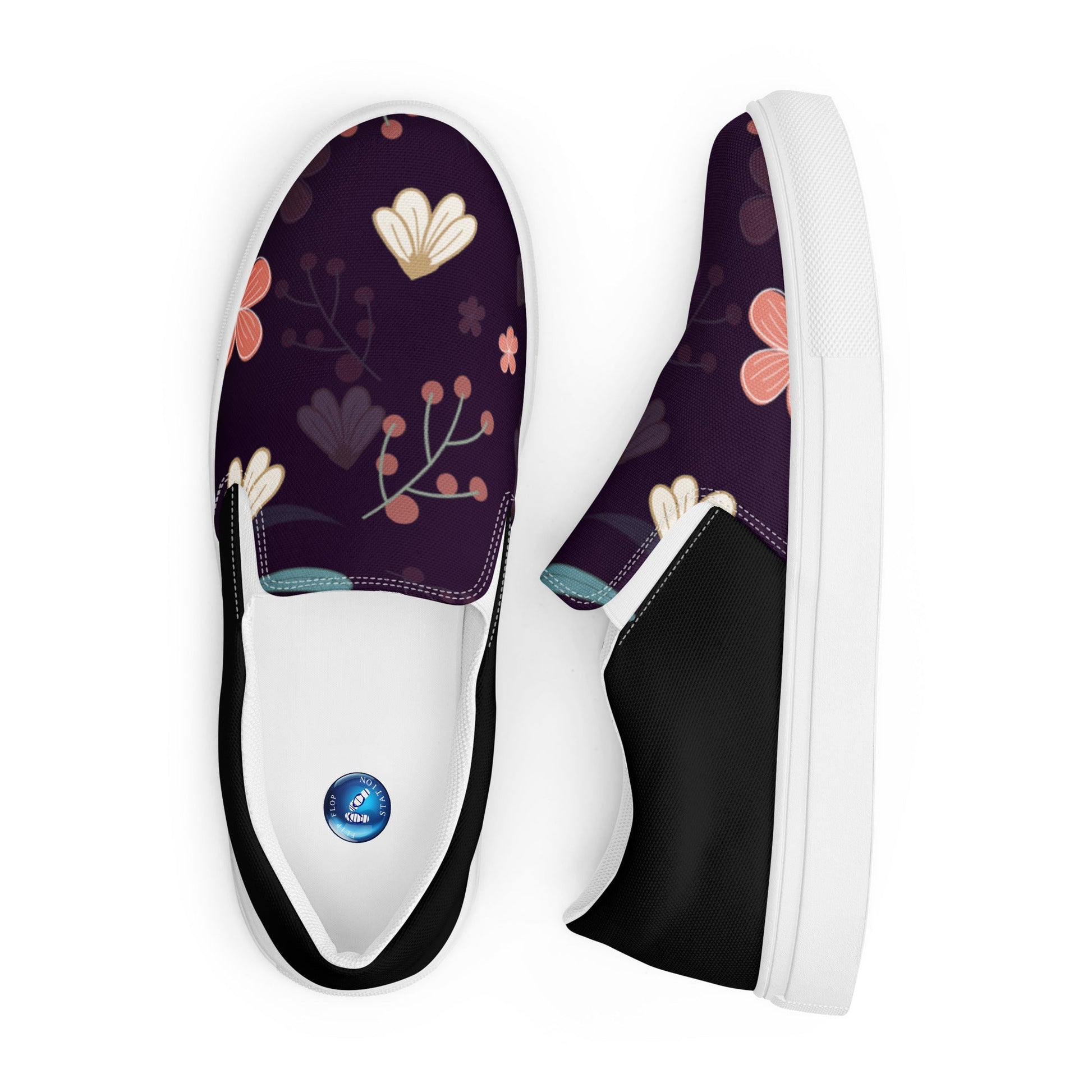 Black & Flower men's slip-on canvas shoes