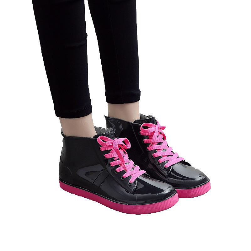 Black Pink Jellies Ankle Rain Boots 35 black single