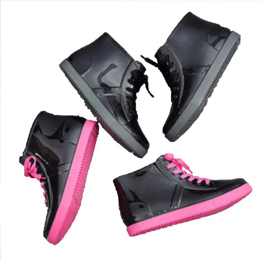 Black & Pink Jellies - Ankle Rain Boots
