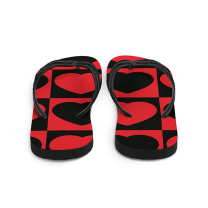 Black & Red Checker's Design with Valentine's Hearts flip-flops