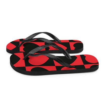 Black & Red Checker's Design with Valentine's Hearts flip-flops