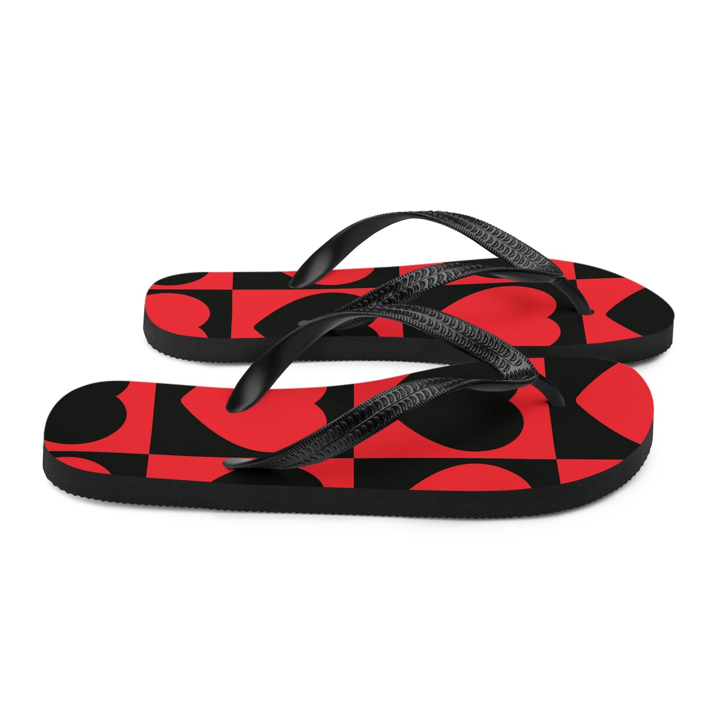 Black & Red Checker's Design with Valentine's Hearts flip-flops