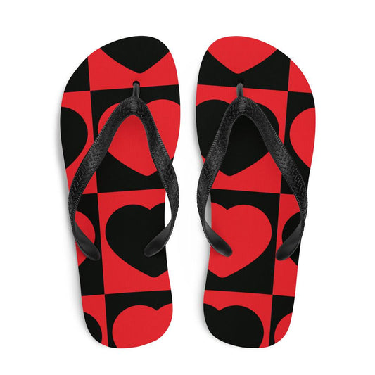 Black & Red Checker's Design with Valentine's Hearts flip-flops