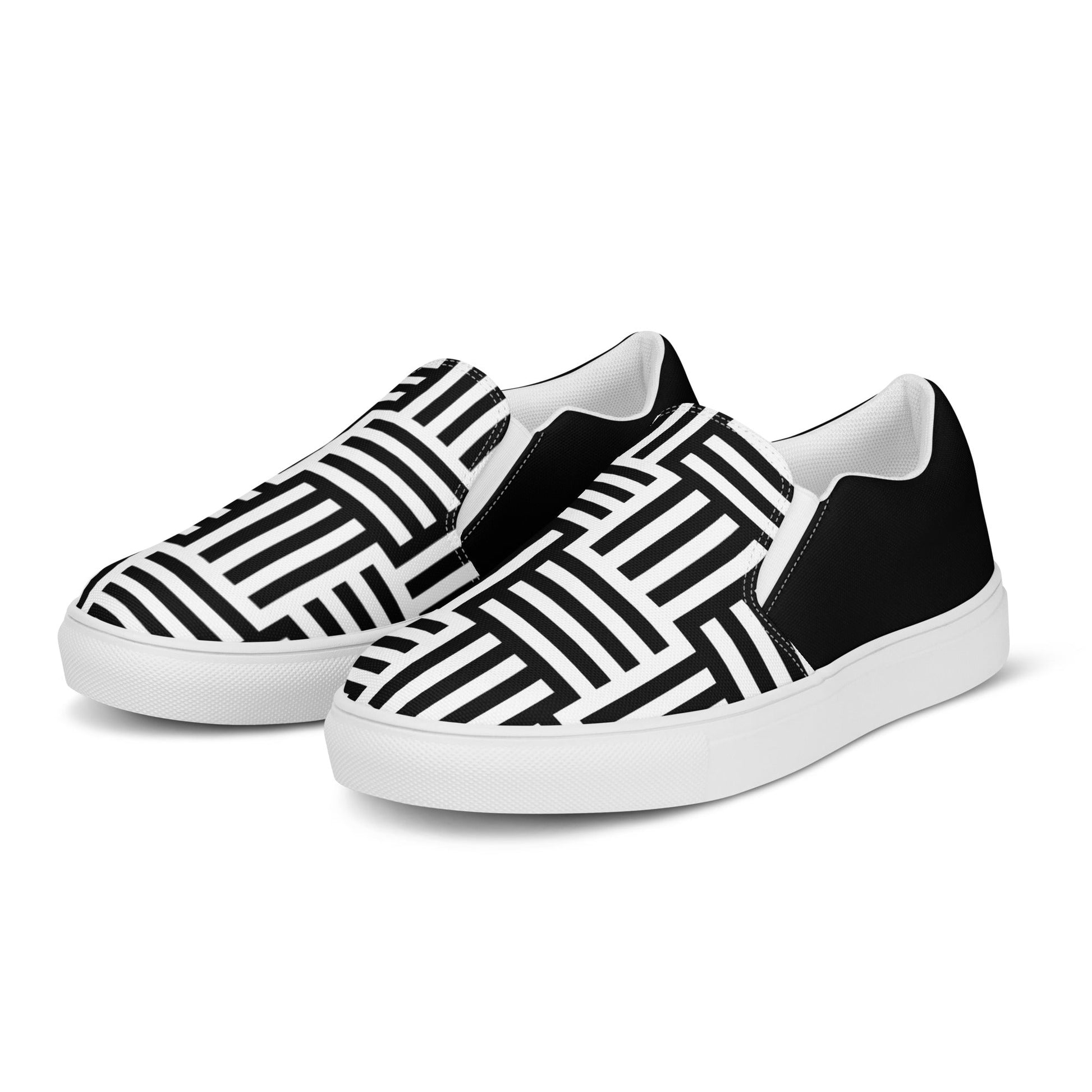 Black & White Basket men's slip-on canvas shoes