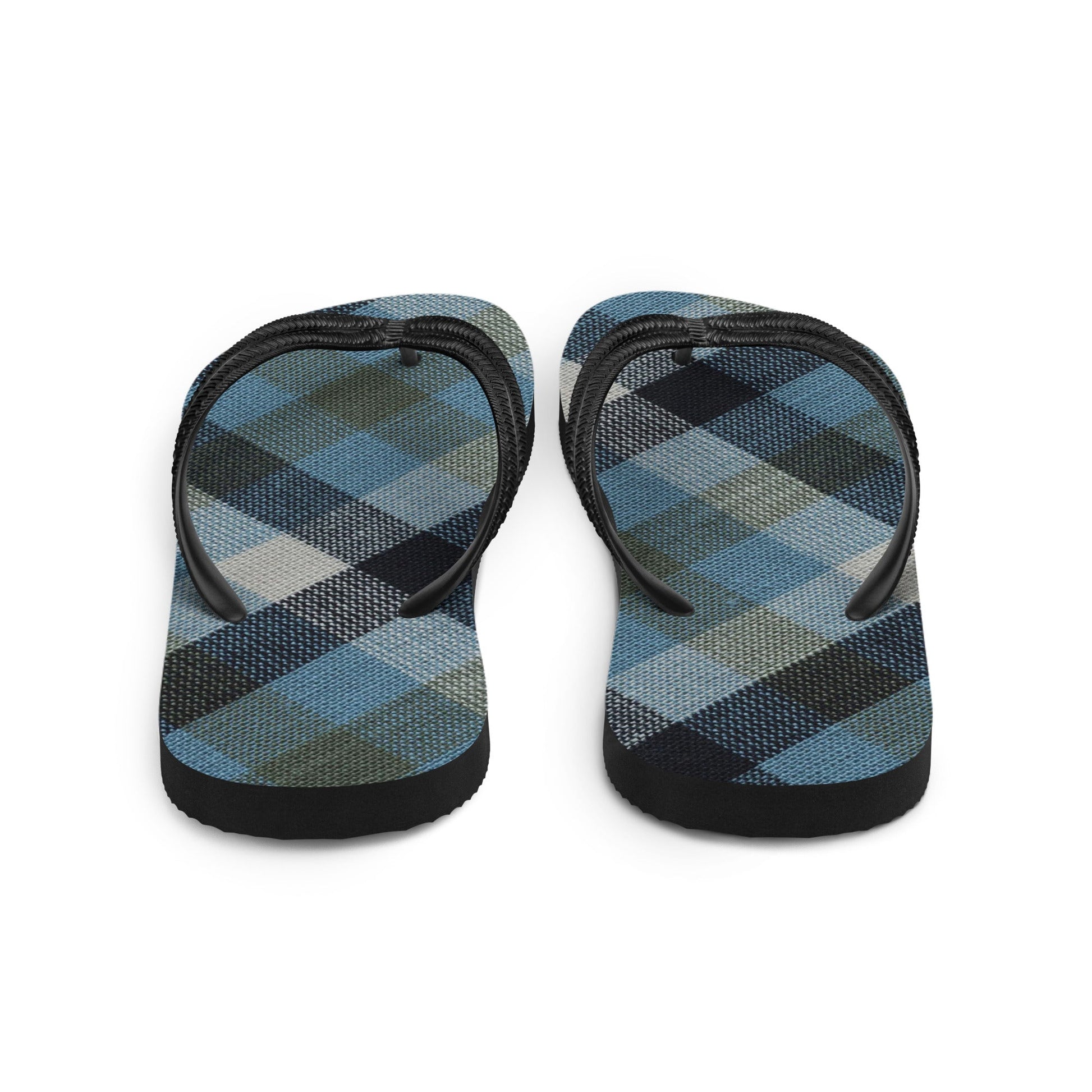 Blue Linen Plaid Flip-Flops