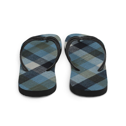 Blue Linen Plaid Flip-Flops