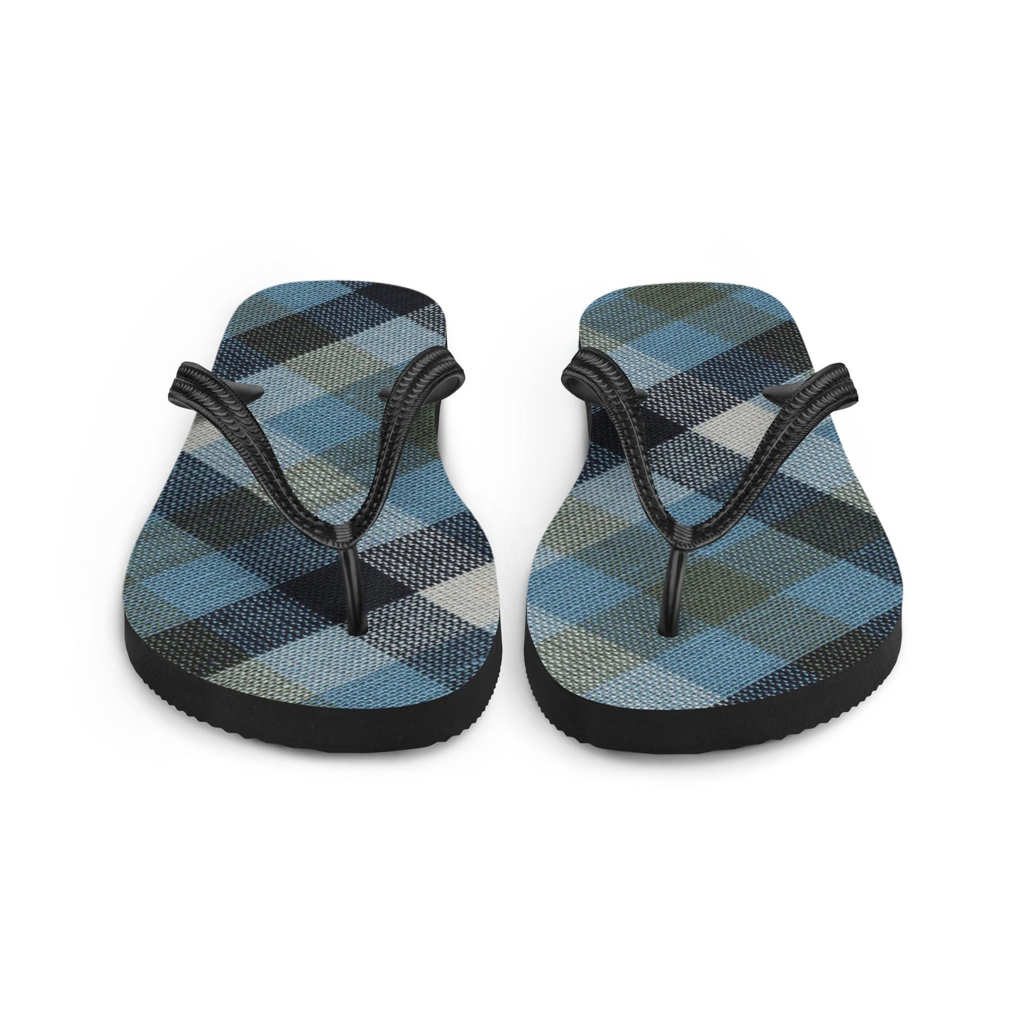 Blue Linen Plaid Flip-Flops