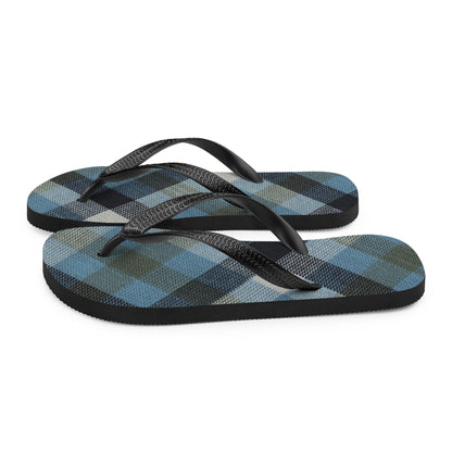 Blue Linen Plaid Flip-Flops