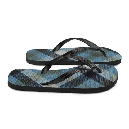 Blue Linen Plaid Flip-Flops