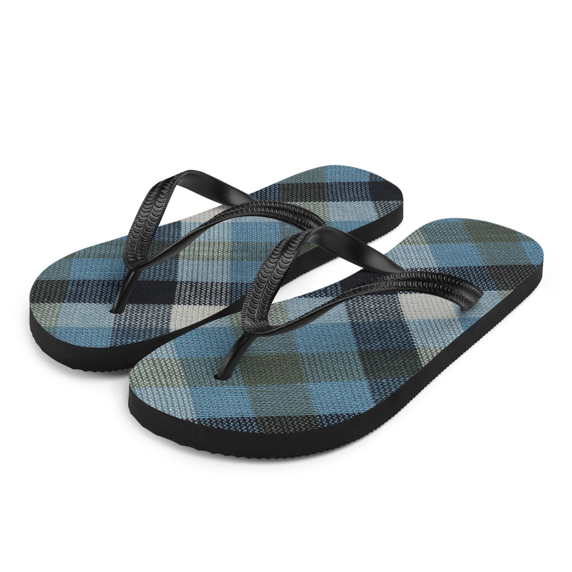 Blue Linen Plaid Flip-Flops