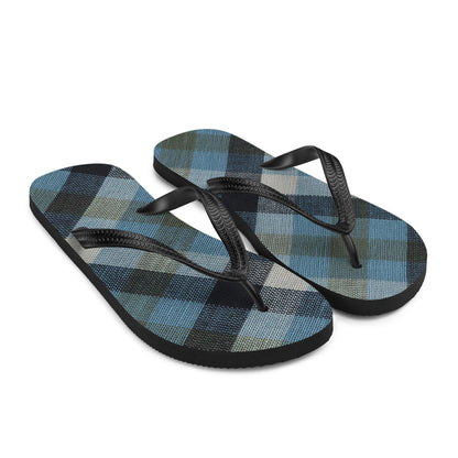 Blue Linen Plaid Flip-Flops