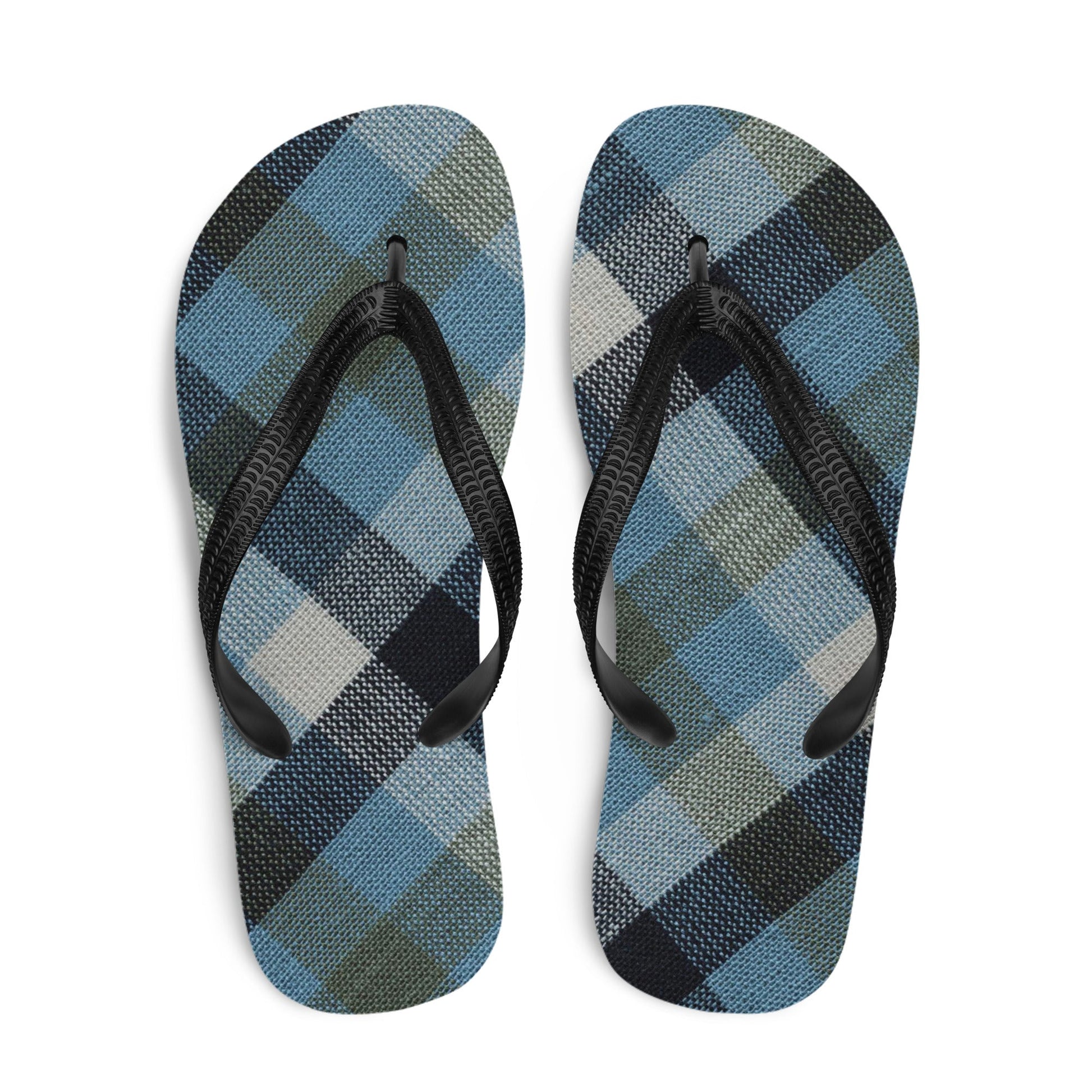 Blue Linen Plaid Flip-Flops