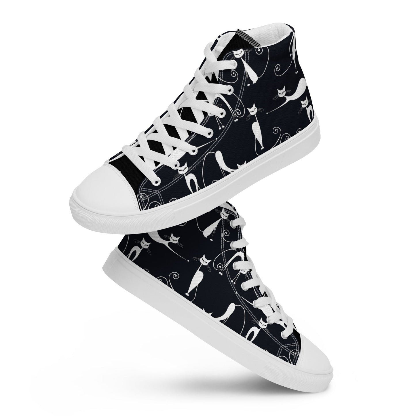 Chic Noir: Parisian Kitten - Women’s high top canvas shoes