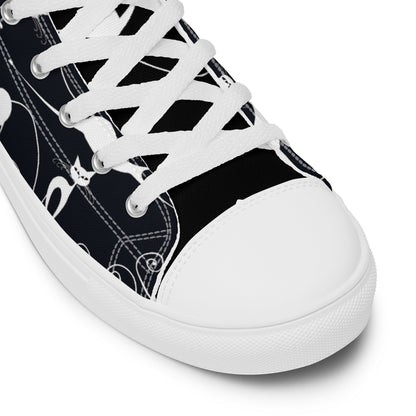 Chic Noir: Parisian Kitten - Women’s high top canvas shoes