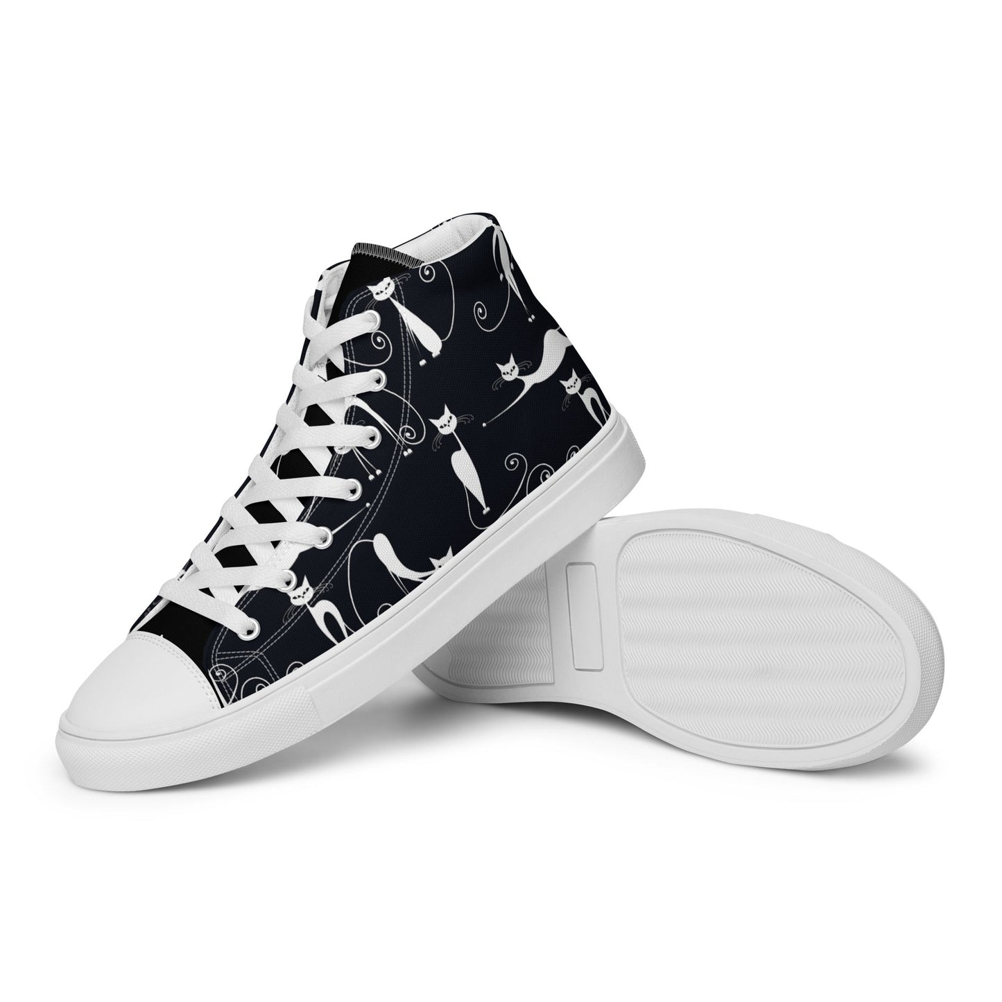 Chic Noir: Parisian Kitten - Women’s high top canvas shoes