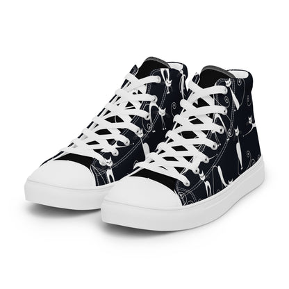 Chic Noir: Parisian Kitten - Women’s high top canvas shoes