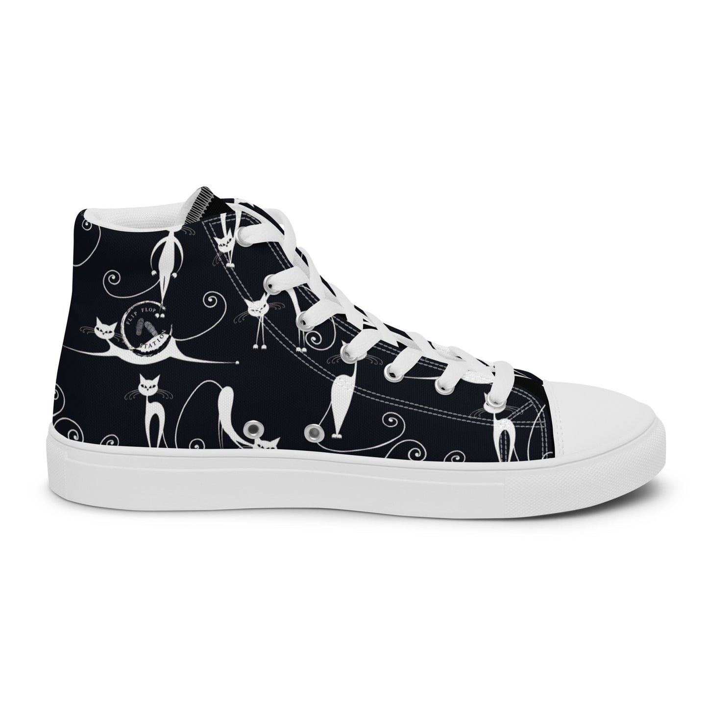 Chic Noir: Parisian Kitten - Women’s high top canvas shoes