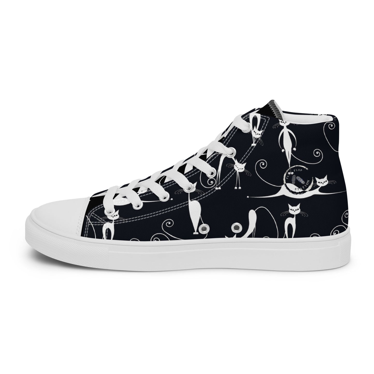 Chic Noir: Parisian Kitten - Women’s high top canvas shoes