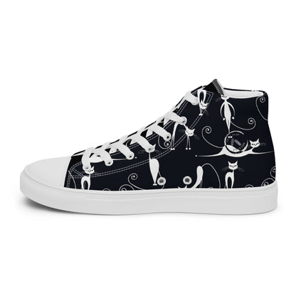 Chic Noir: Parisian Kitten - Women’s high top canvas shoes