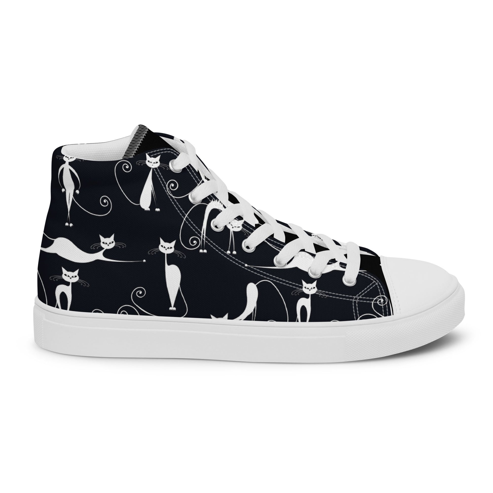 Chic Noir: Parisian Kitten - Women’s high top canvas shoes