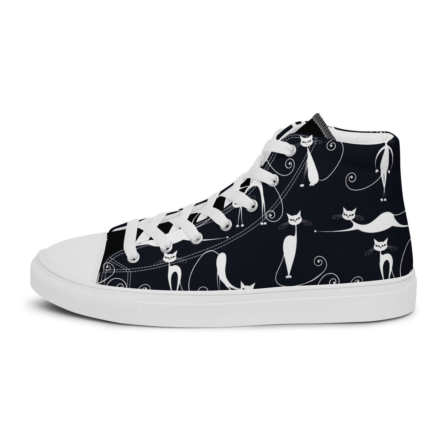 Chic Noir: Parisian Kitten - Women’s high top canvas shoes