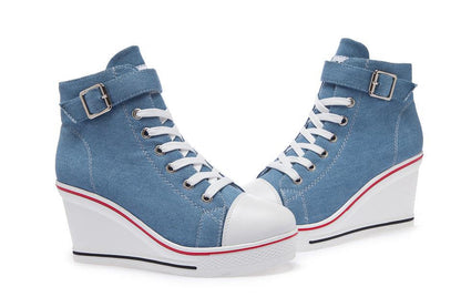 Denim Wedge - Women High Top Canvas Shoes