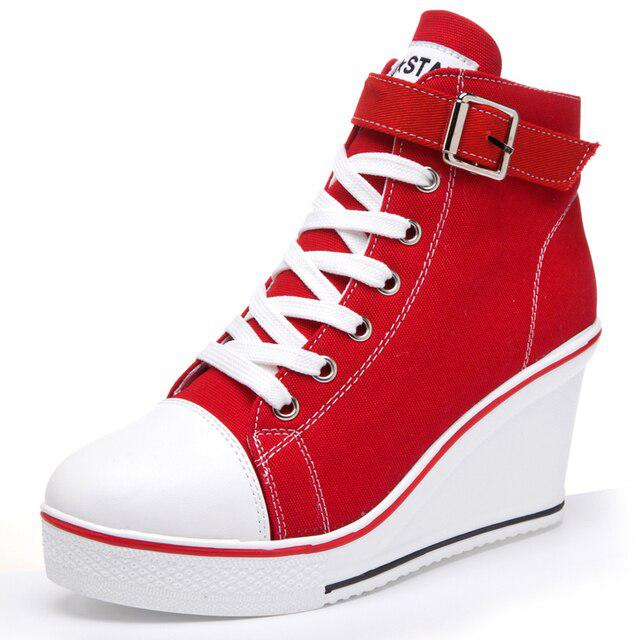 Denim Wedge - Women High Top Canvas Shoes