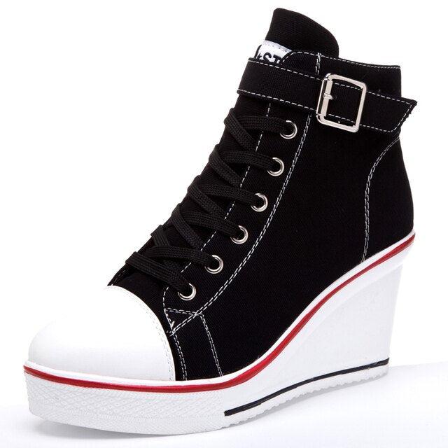 Denim Wedge - Women High Top Canvas Shoes