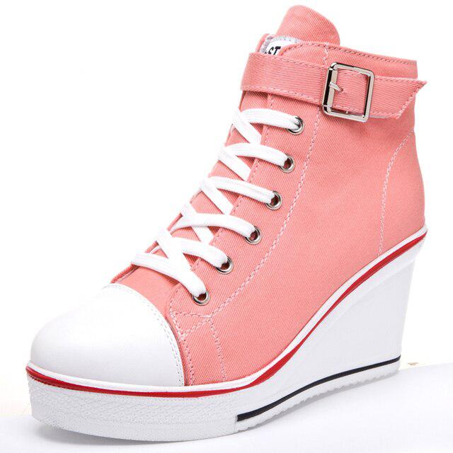 Denim Wedge - Women High Top Canvas Shoes