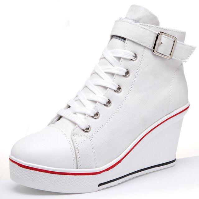 Denim Wedge - Women High Top Canvas Shoes