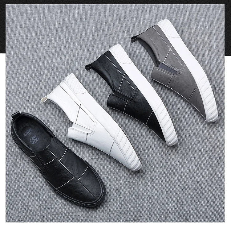 Elegant White & Black men's slip-on Faux Leather shoes