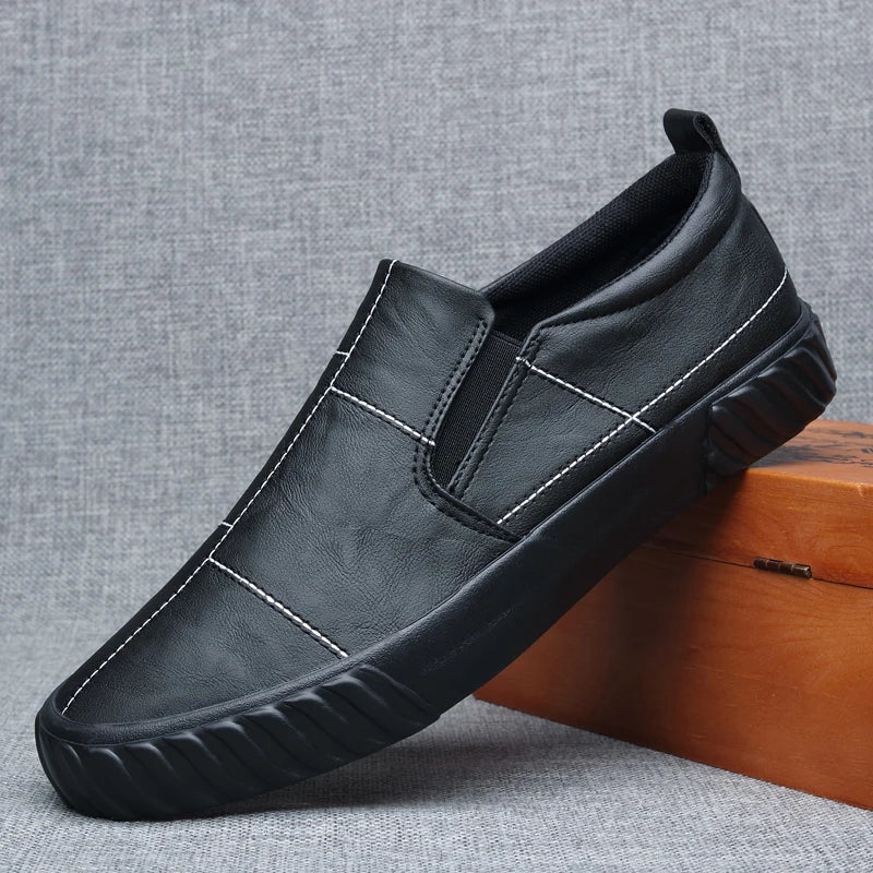 Elegant White & Black men's slip-on Faux Leather shoes