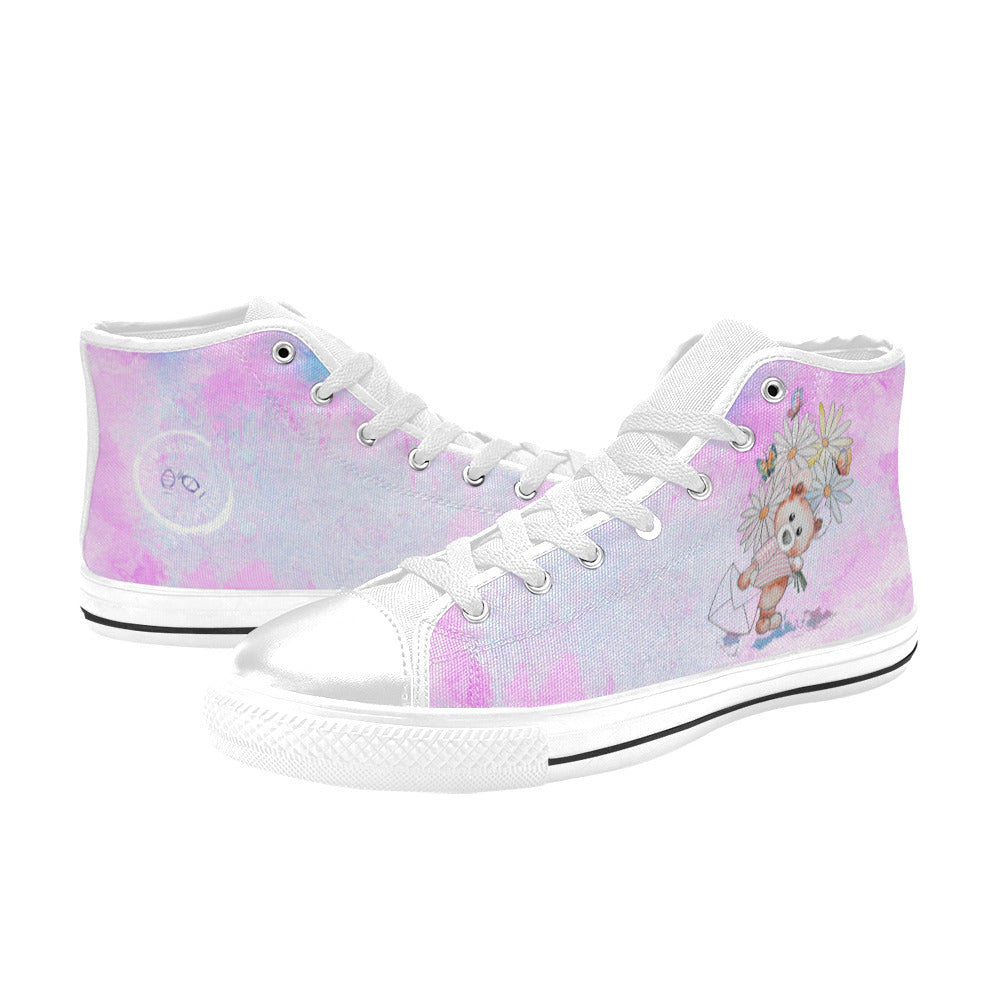 Flower Bear -Kid's High Top Canvas Shoes