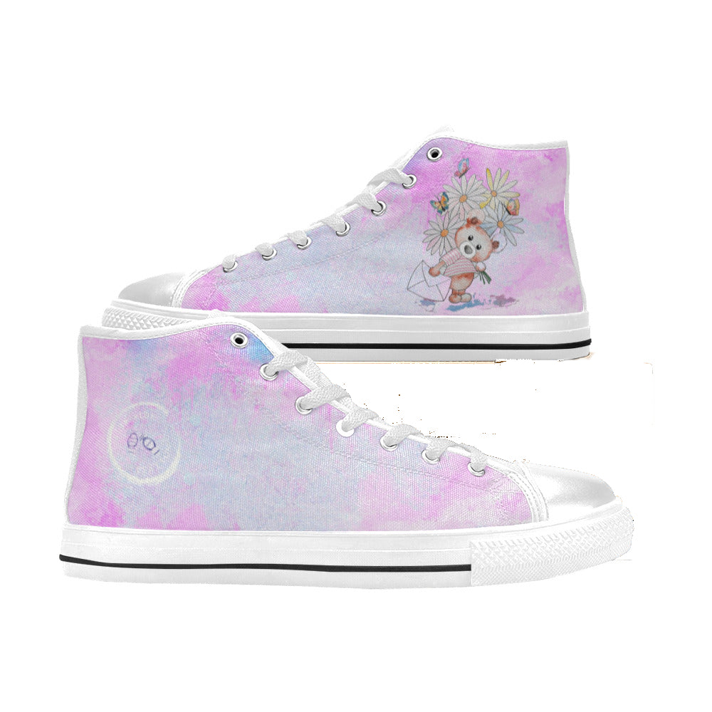 Flower Bear -Kid's High Top Canvas Shoes