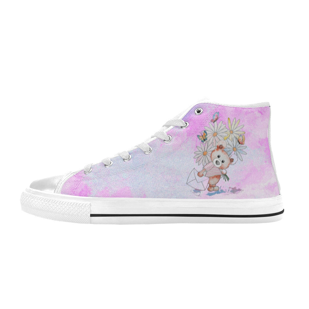 Flower Bear -Kid's High Top Canvas Shoes