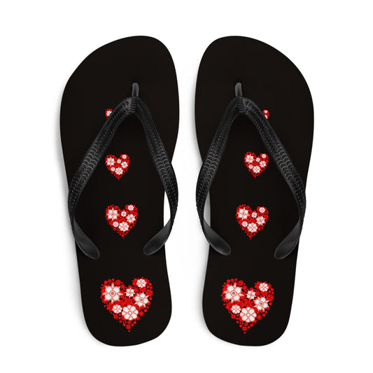 Flower Hearts Design Flip-flops