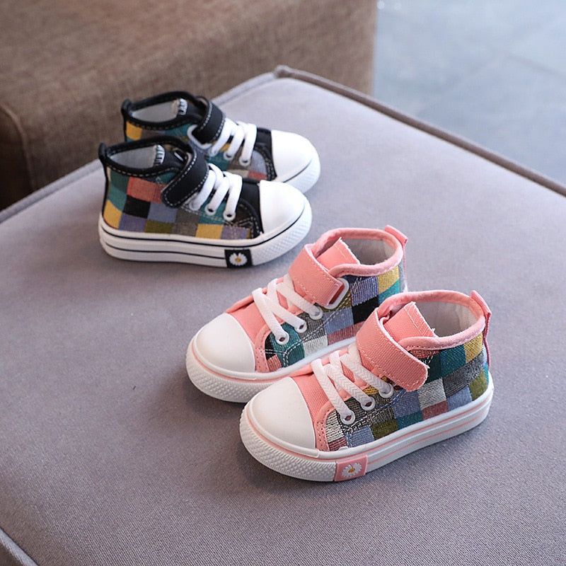 Funky Squares High Top Canvas Shoes