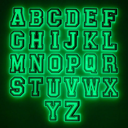 Glow in the dark Varsity Font Letters - Charms for clogs & Bags
