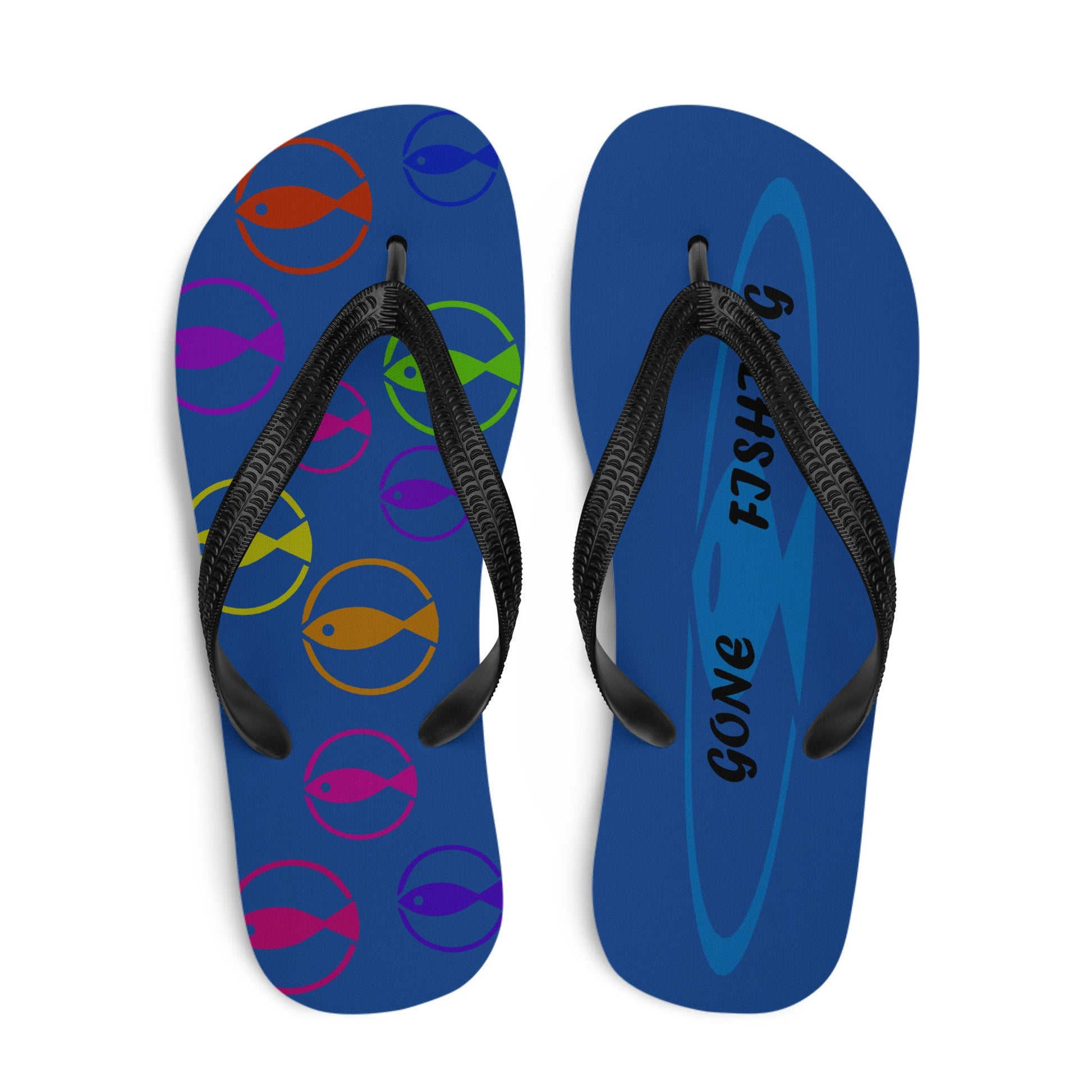 Gone Fishing Unisex flip flops design