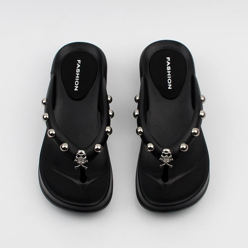 Halloween Skulls - Women's Platform Wedge Flip Flops