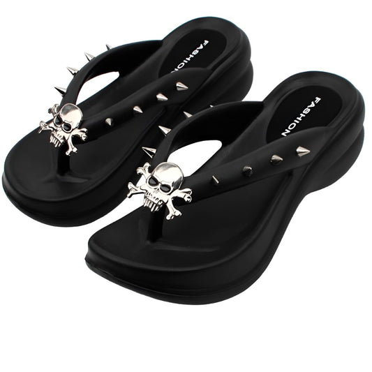 Halloween Skulls - Women's Platform Wedge Flip Flops