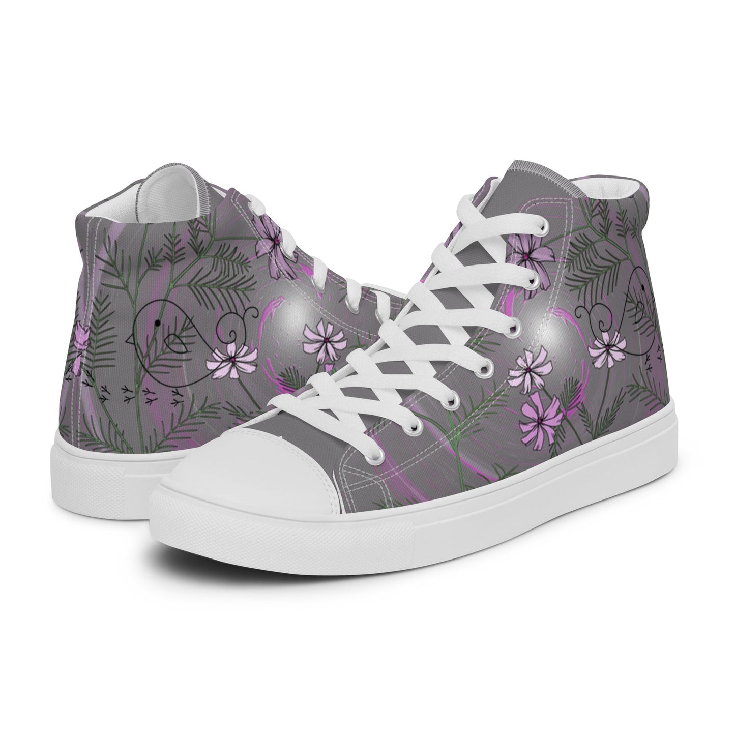 Hidden Love Birds high top canvas shoes