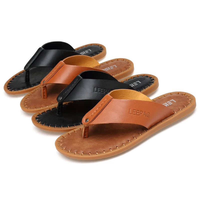 Men's Casual Leather Flip-Flops