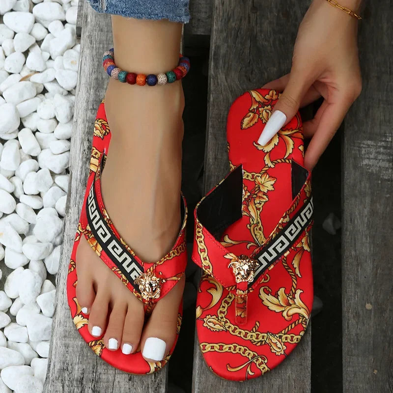 Sexy Helena - Women's Greek banner flip flops